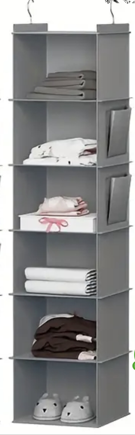 Grey Fabric Hanging Closet Organizer