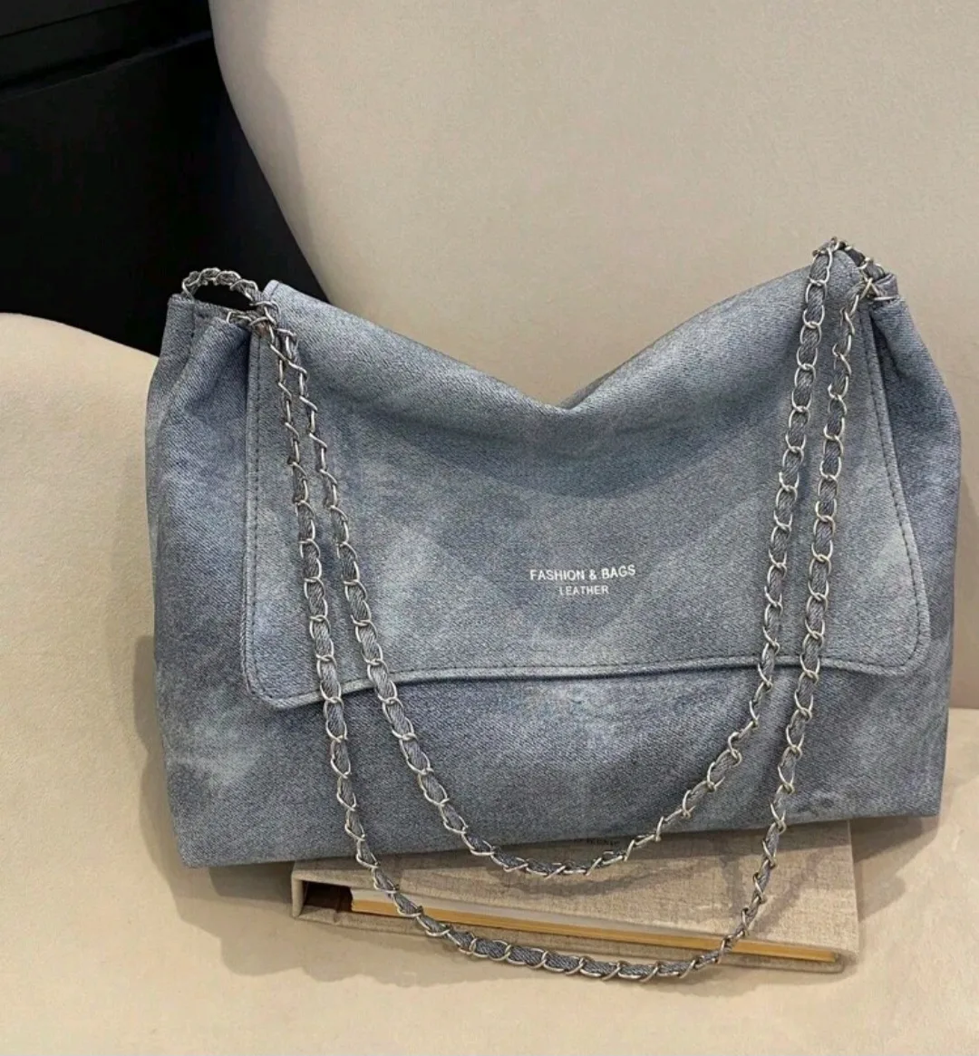 Denim Handbag with Chain Strap thumbnail