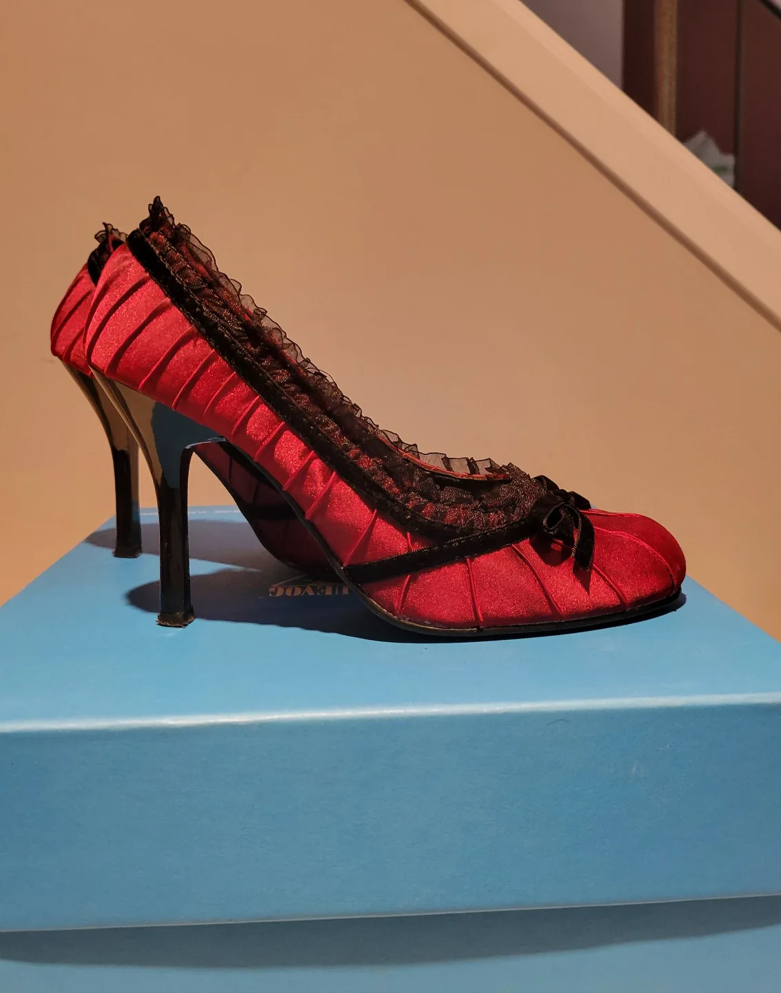 Wild Diva Red Satin High Heels, size 7 thumbnail