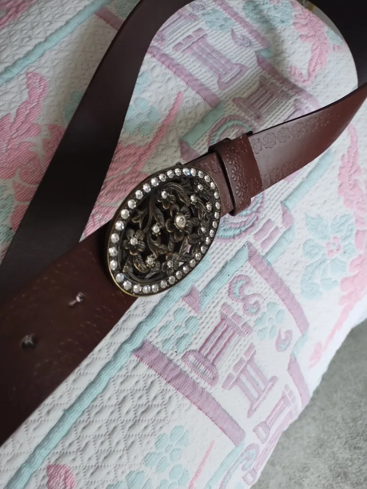 🧡Vintage Brown Leather Belt with Ornate Buckle image indicator(8)