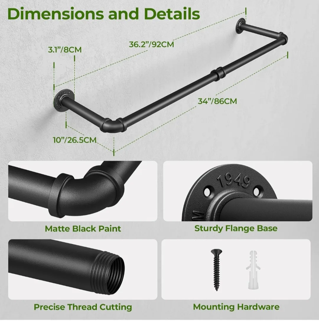 Wall Mounted Garment Rack, Black Industrial Pipe Style. image indicator(4)