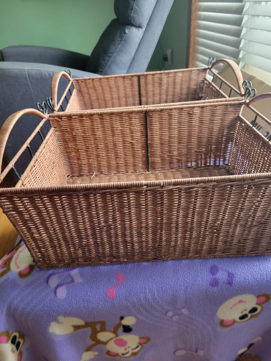 Set of Two Wicker Storage Baskets with Metal Accents thumbnail