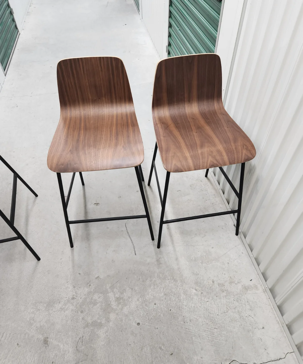 Set of Three Gus* Walnut Wood Bar Stools with Black Metal Legs image indicator(3)