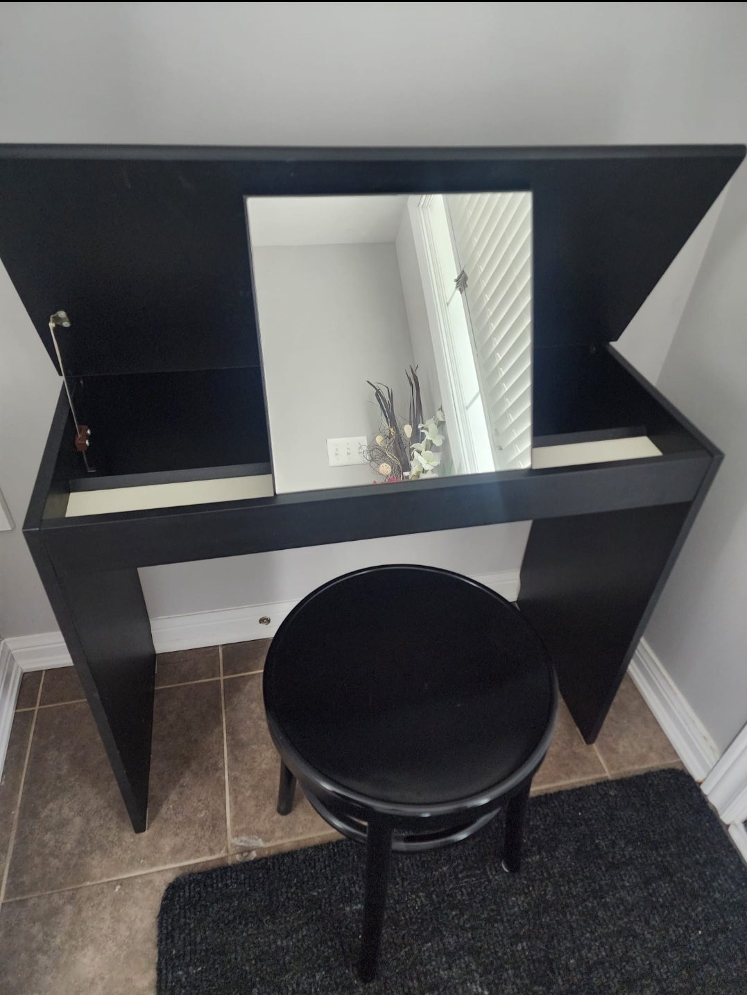 Moving Sale - Black Vanity Set with Mirror and Stool