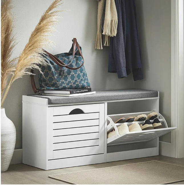 White Shoe Bench with Storage