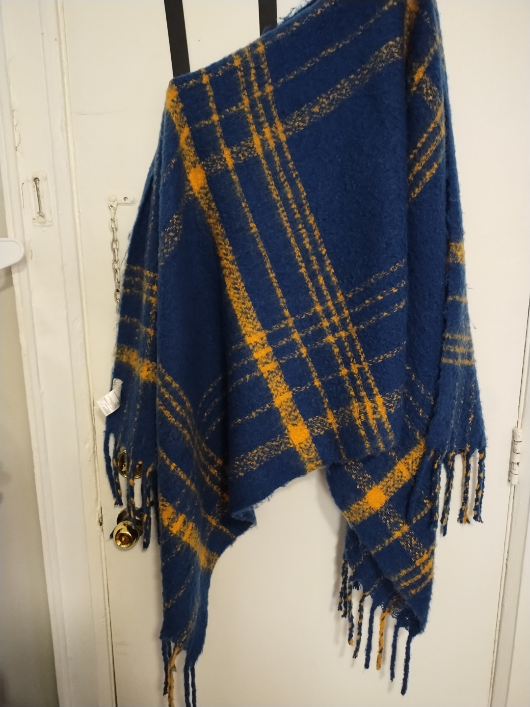 Free People oversize soft Blue and Gold Plaid Blanket Scarf