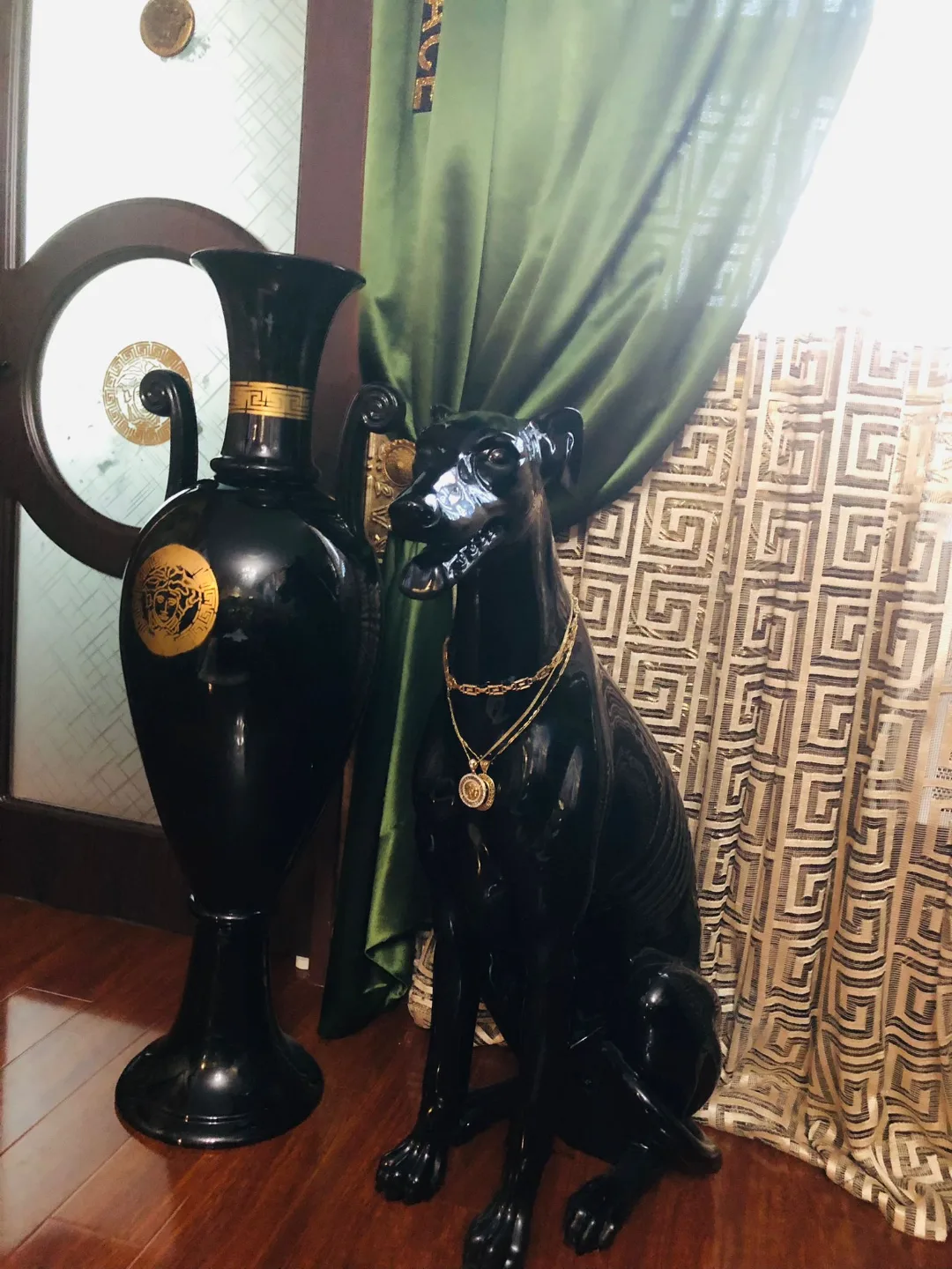 Versace Home Decor Set: Black Vase and Dog Statue image indicator(4)