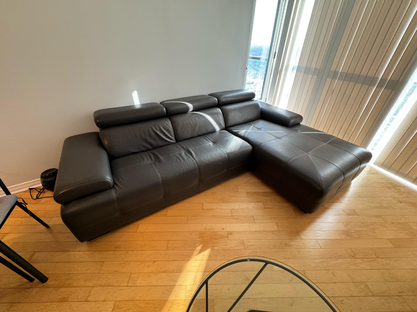 MOVE OUT SALE - Dark Grey Leather Sectional Sofa