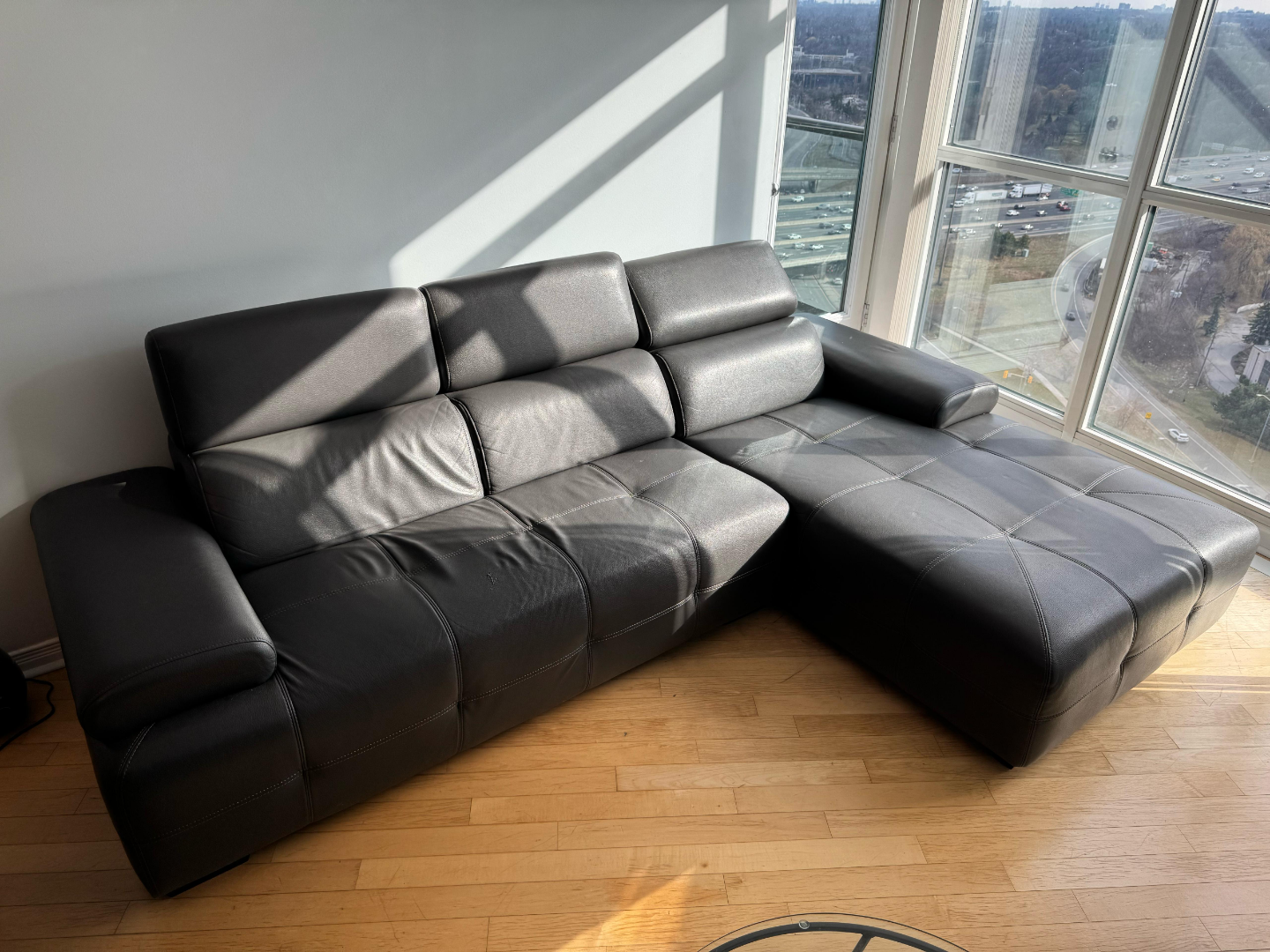 MOVE OUT SALE - Dark Grey Leather Sectional Sofa - photo 2