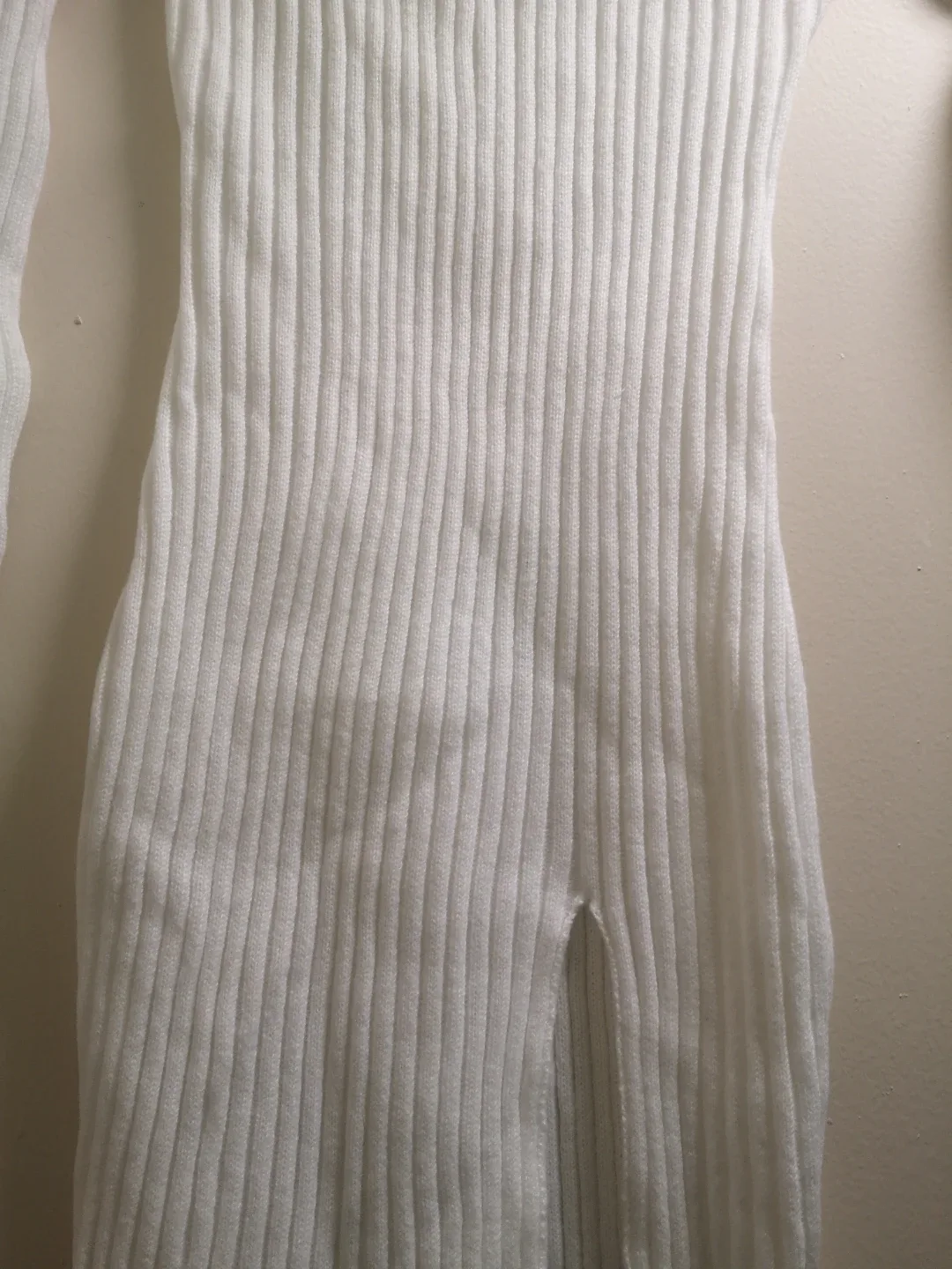 SHEIN White Ribbed Knit Square Neckline Long Sweater Dress thumbnail