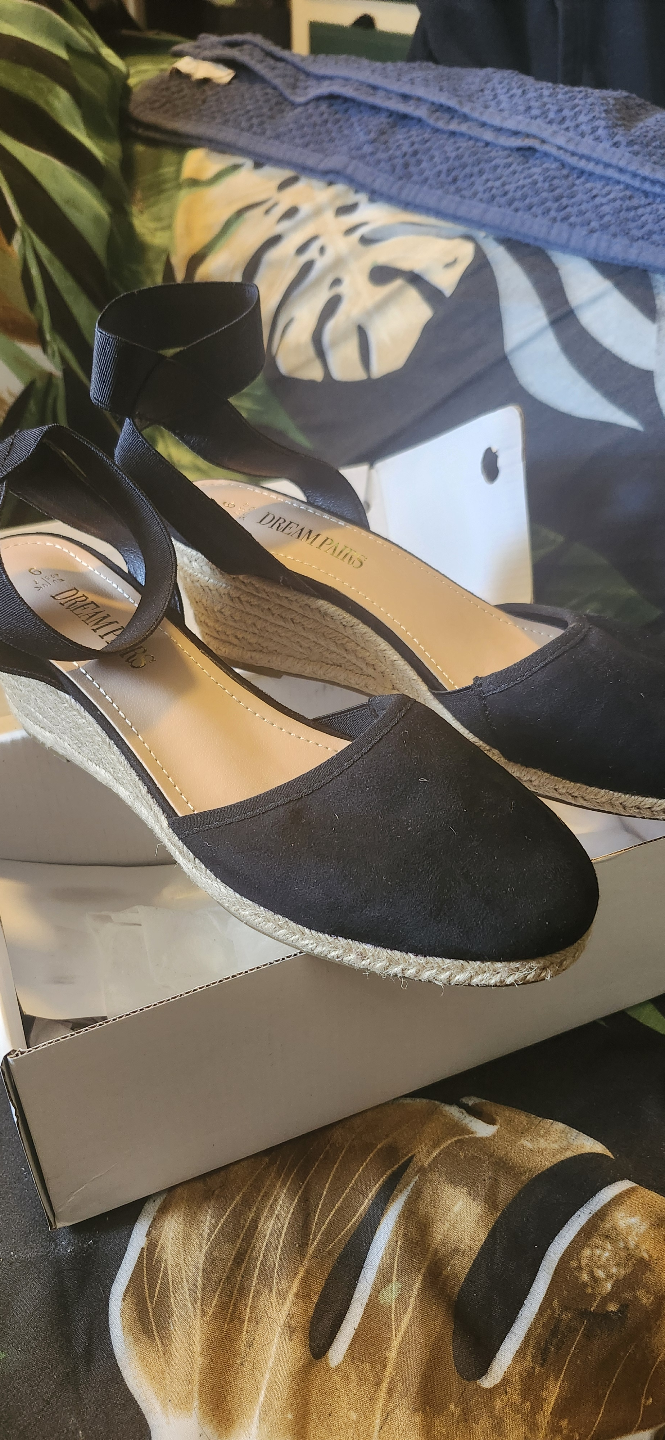Black Espadrille Wedge Sandals - Size 8