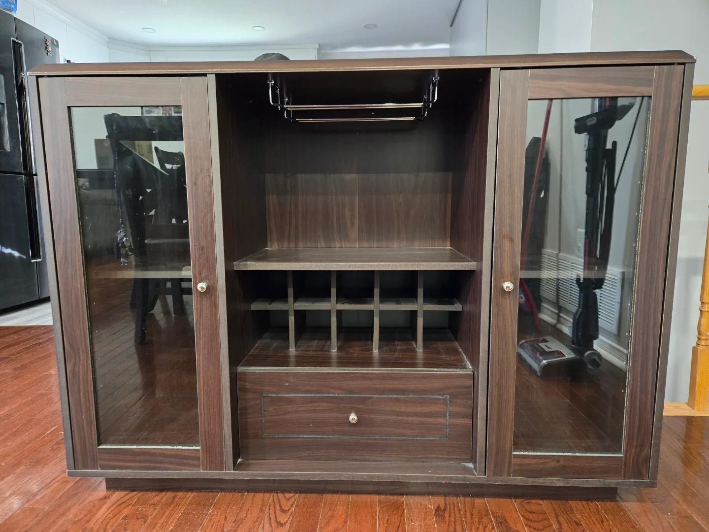 Dark Brown Wooden Cabinet with Glass Doors