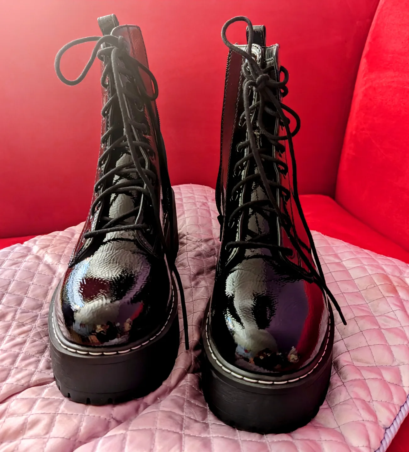 Black Patent faux leather Platform Boots thumbnail