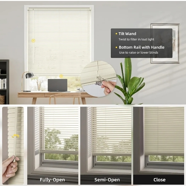 Cream Mini Blinds, Light Filtering Window Shades - photo 3