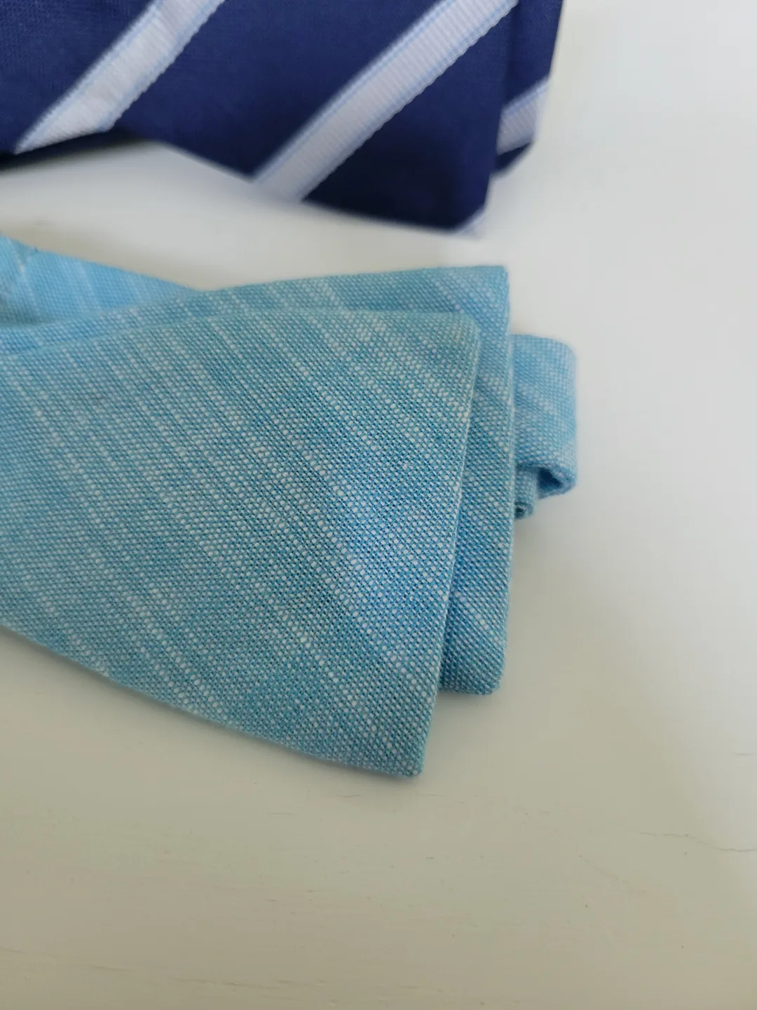 2 x Penguin Bowties - Blue Linen & Navy Striped image indicator(2)