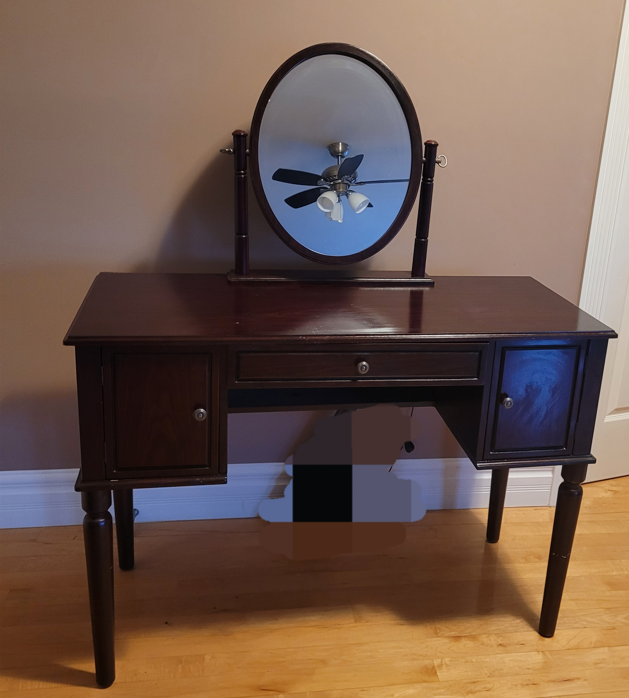 Dark Wood Vanity with Mirror