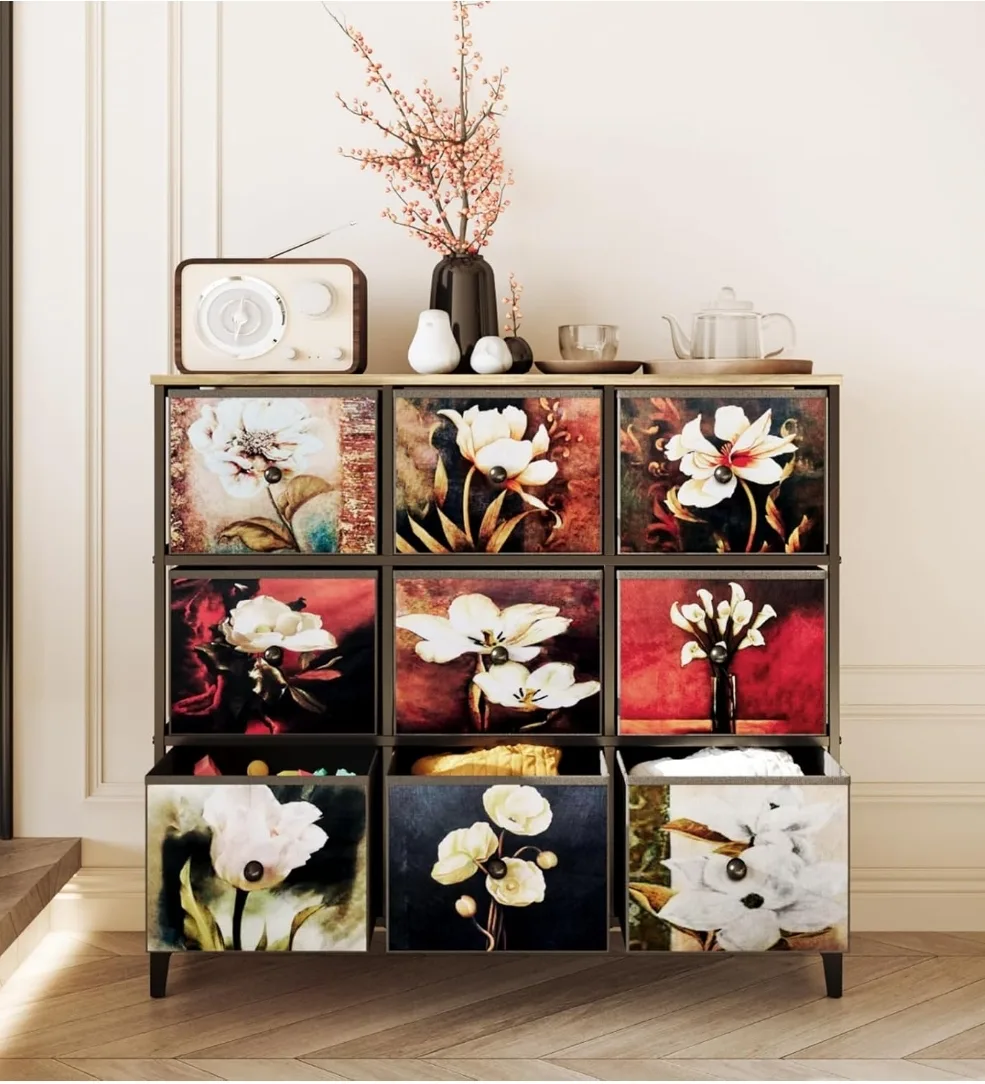 Multi-Drawer Storage Cabinet with Floral Prints thumbnail
