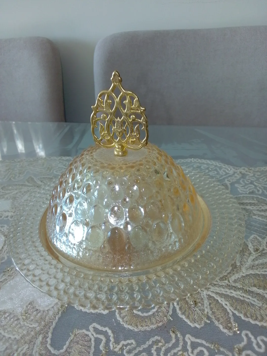 Elegant Glass Covered Dish with Gold Accent thumbnail