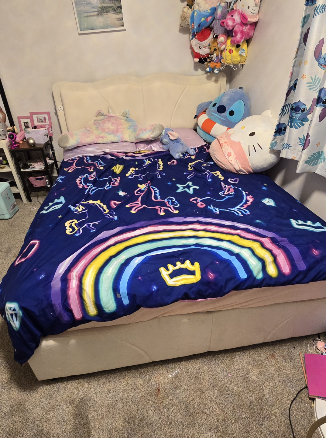 Queen-size bed frame with LED lights
