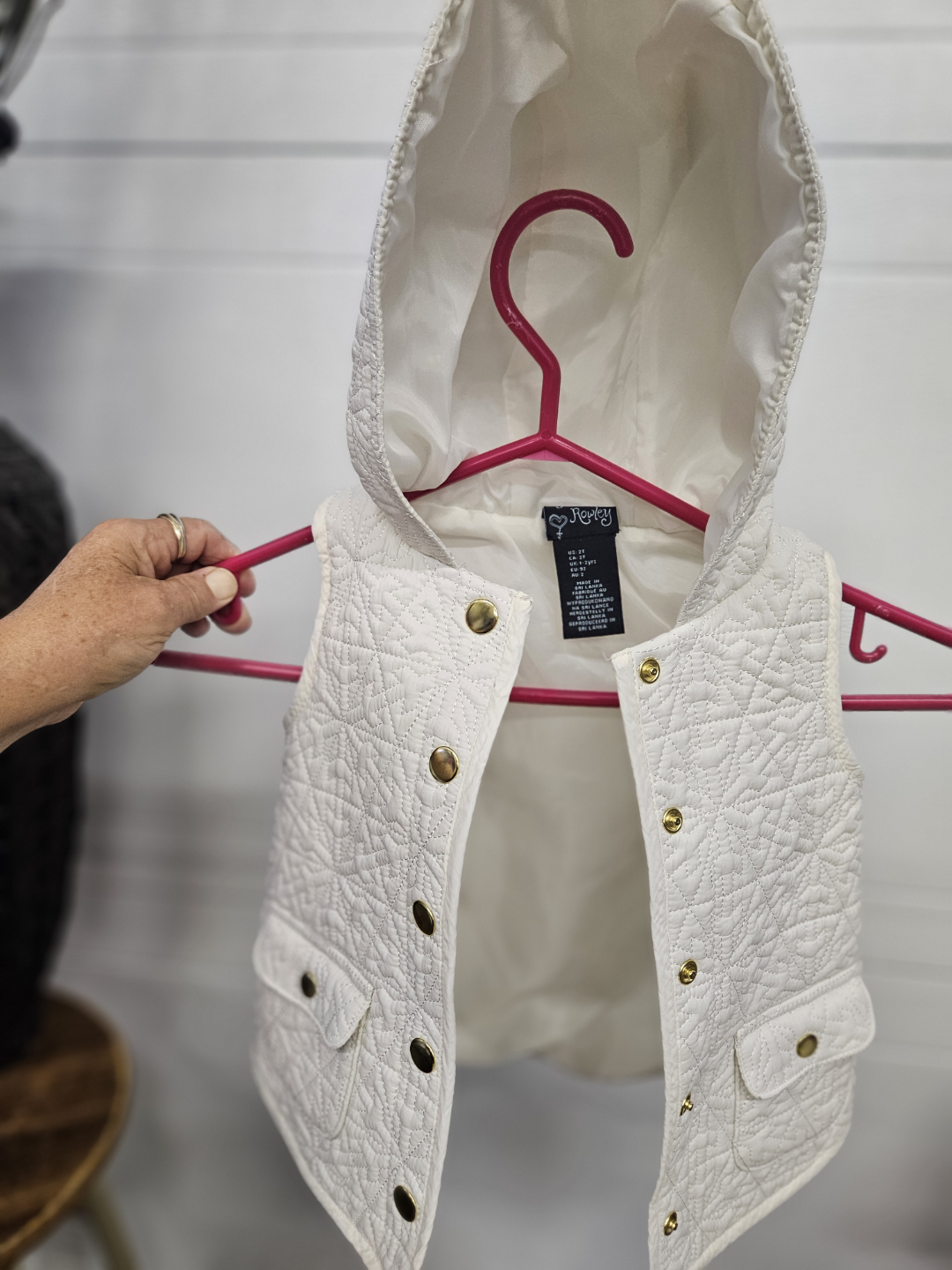 Girls' White Hooded Quilted Vest - Size 2T