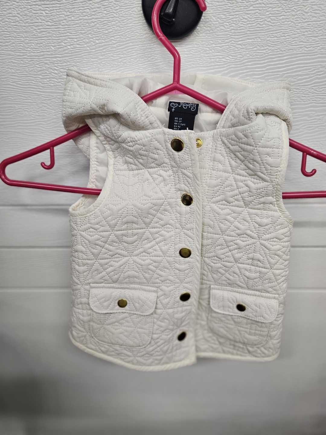 Girls' White Hooded Quilted Vest - Size 2T - photo 2