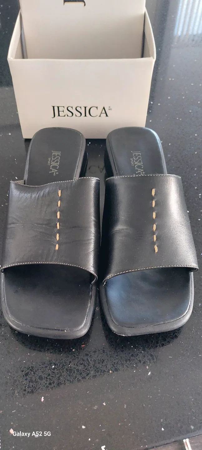 Jessica Sport Black Leather Slides thumbnail