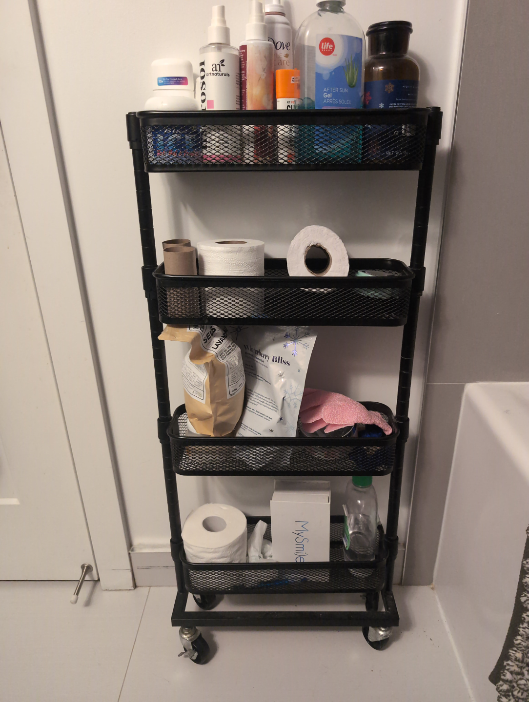 Black Rolling Storage Cart - Bathroom Organizer