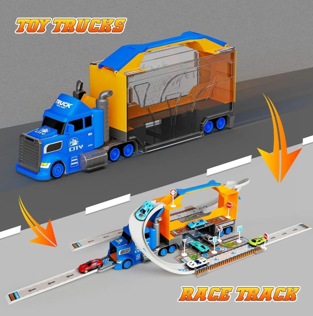 Toy Truck Carrier with Race Track and Multiple Cars - photo 3