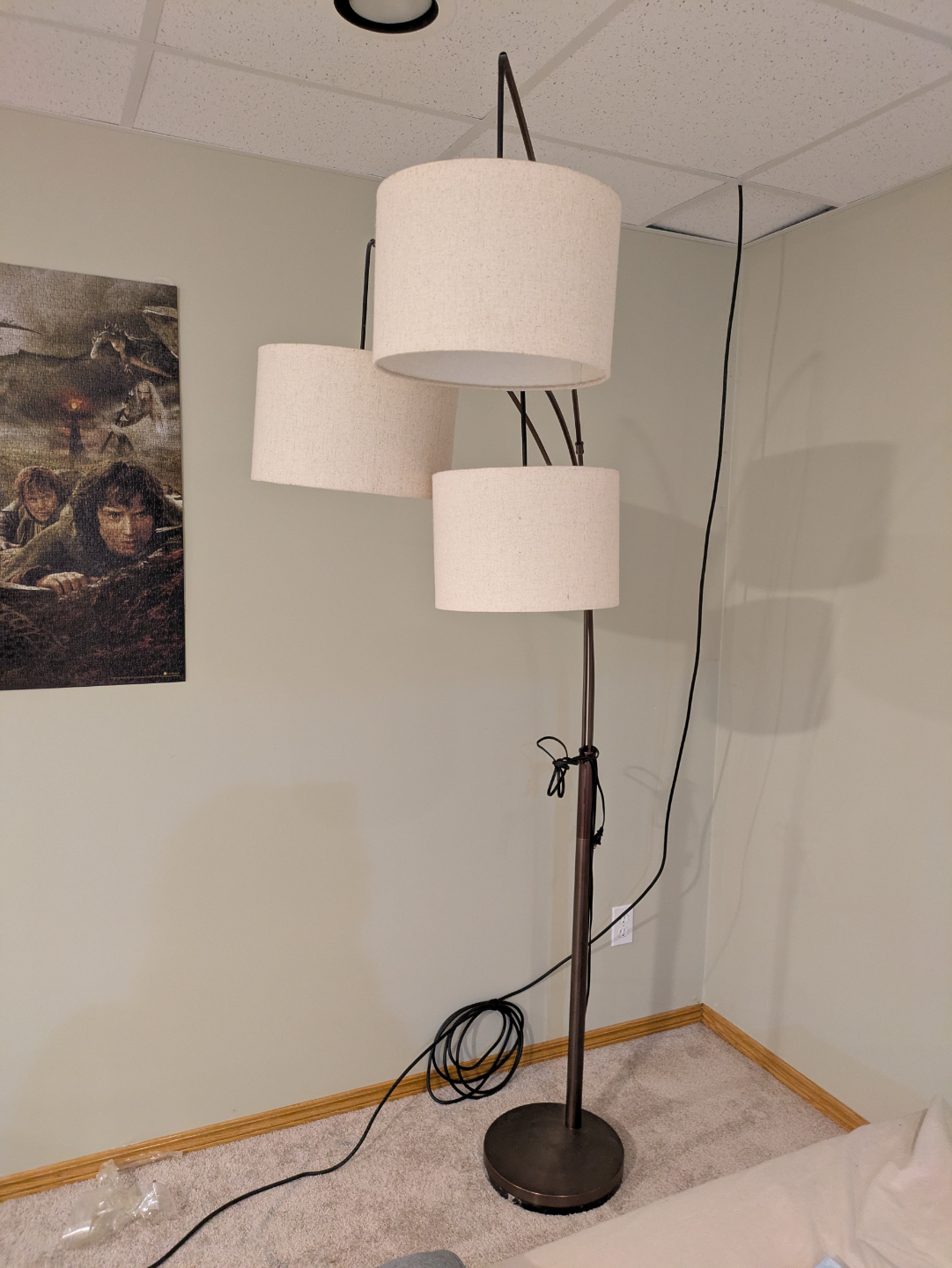 Triple-arm floor lamp with beige shades