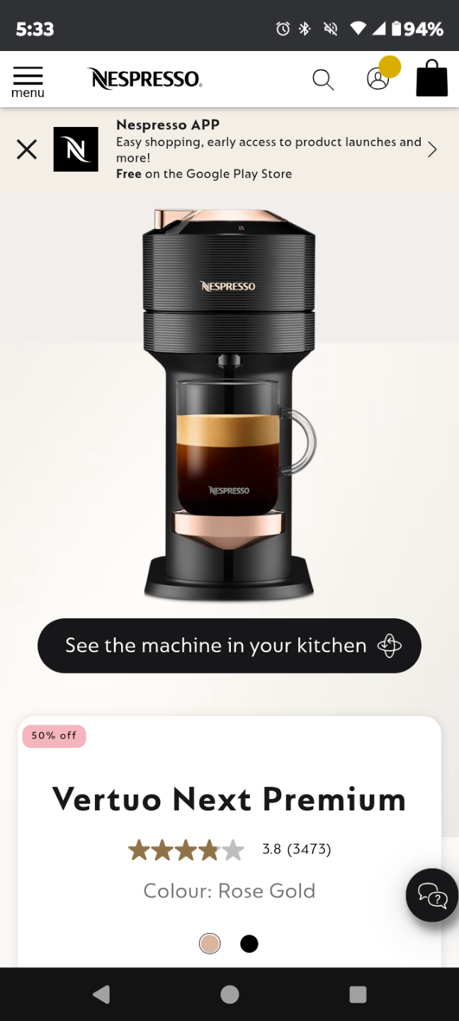 Nespresso Vertuo Next Premium Coffee Machine - Rose Gold - photo 3