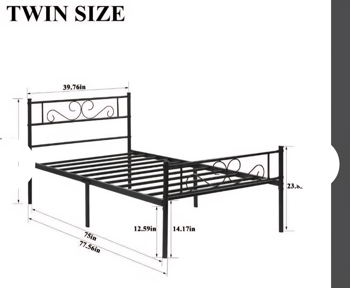Twin-size Metal Bed Frame - Black - photo 3