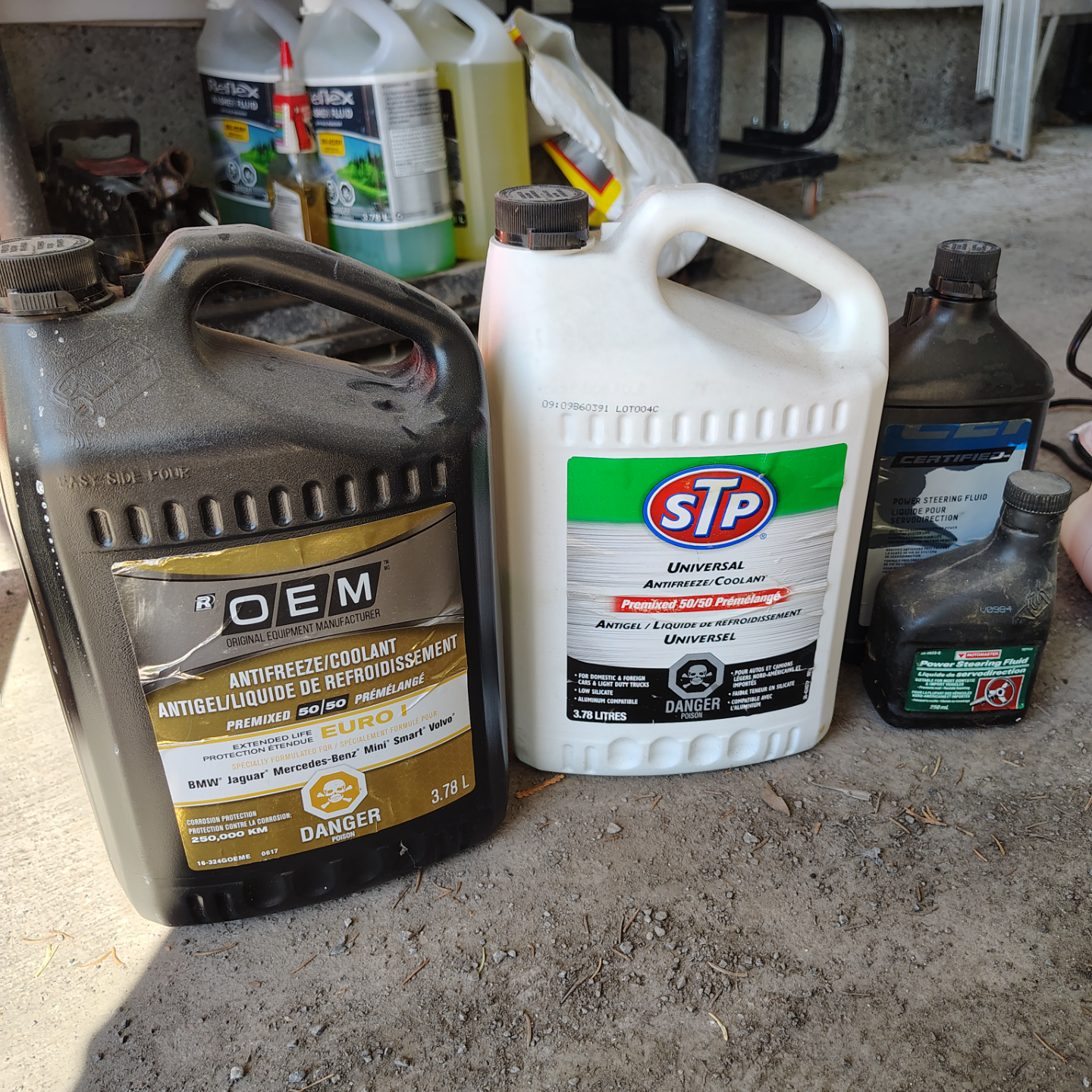 Various Antifreeze/Coolant and Power Steering Fluid