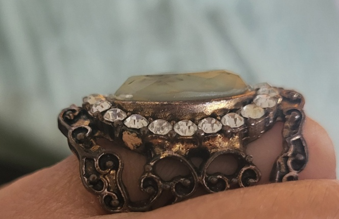 Statement Ring with Large Oval Stone and Crystal Accents - photo 4