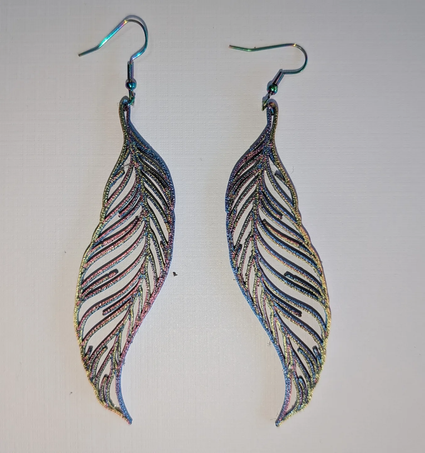 Rainbow Feather Earrings - New, 3D printed thumbnail