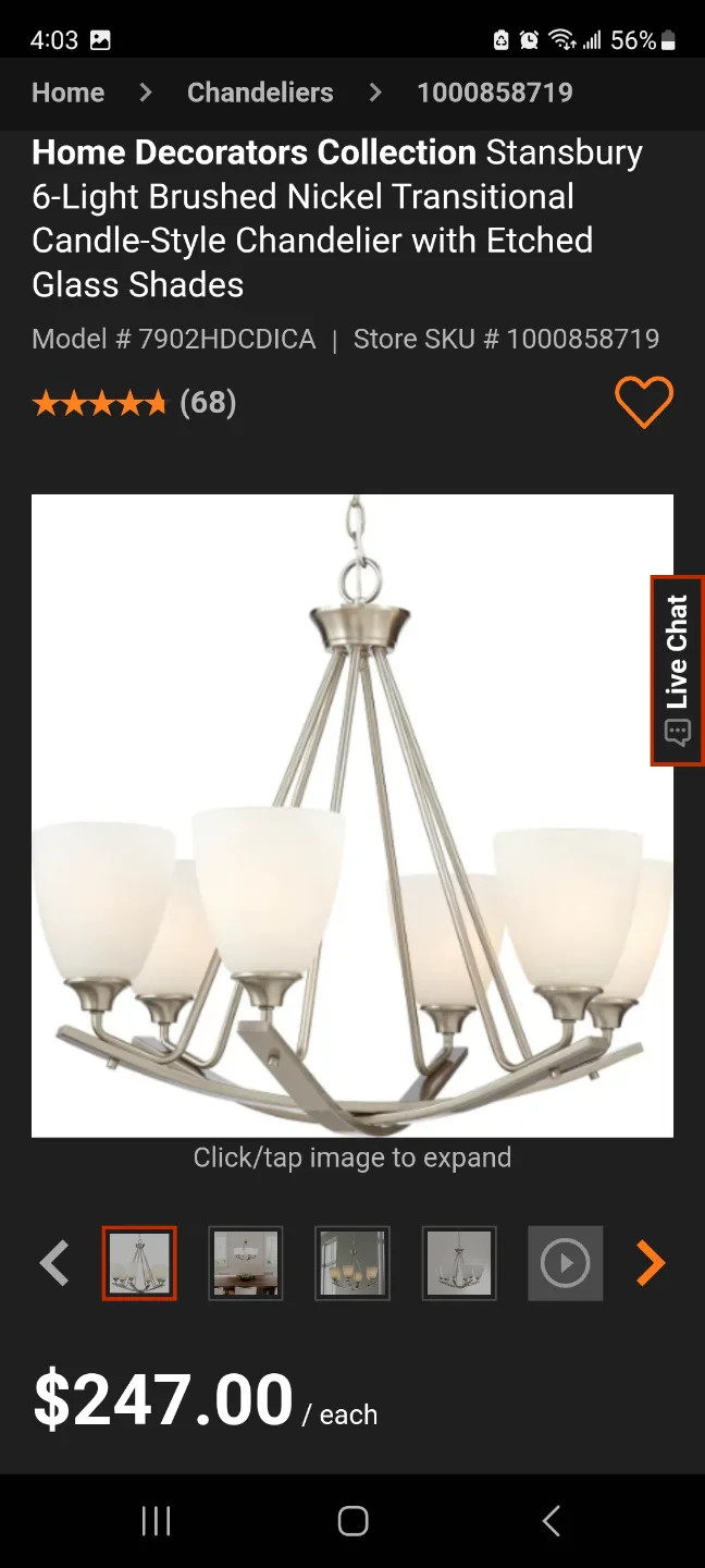 Home Decorators Collection Stansbury 6-Light Chandelier thumbnail