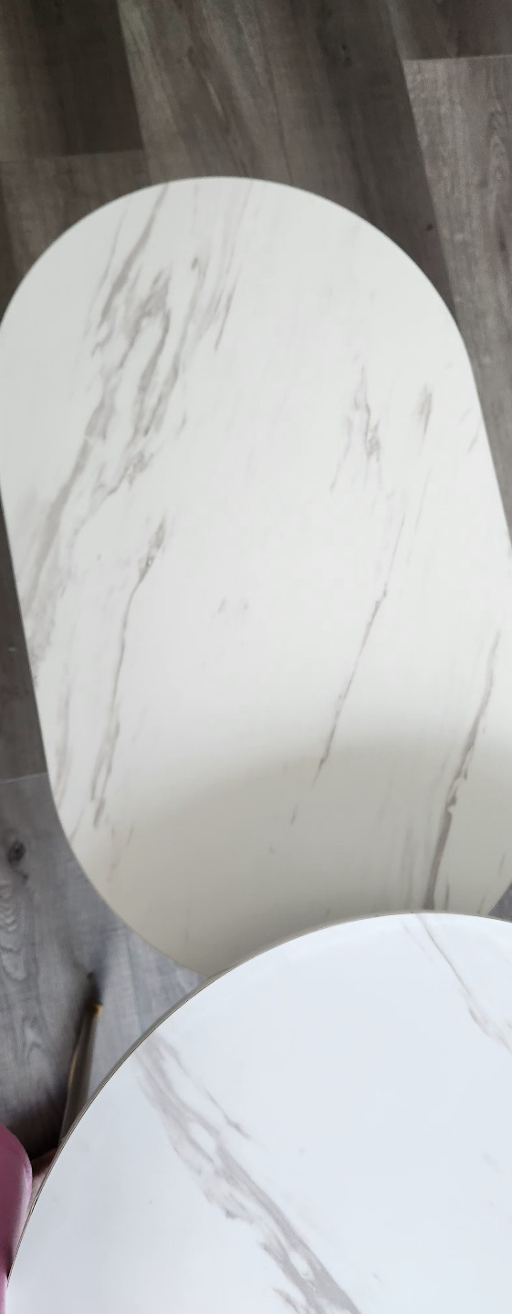 Nest of Two Round Marble-Look Coffee Tables with Gold Legs - photo 3