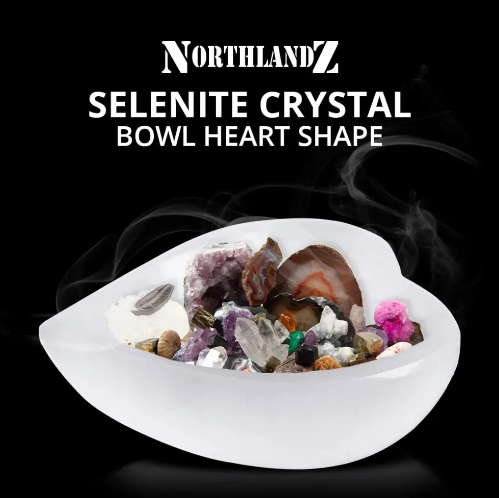 Selenite Crystal Heart-Shaped Bowl with Assorted Crystals thumbnail