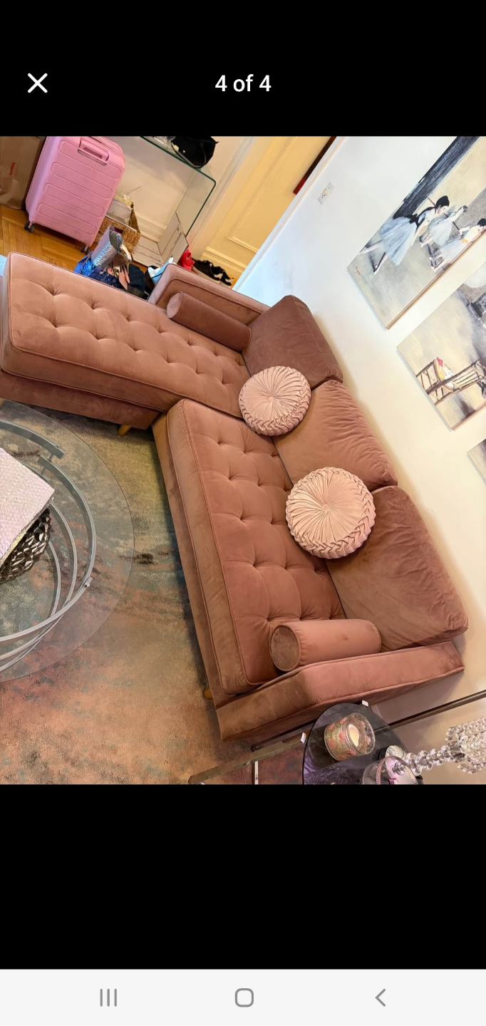 Dusty Rose Velvet Sectional Sofa - photo 2