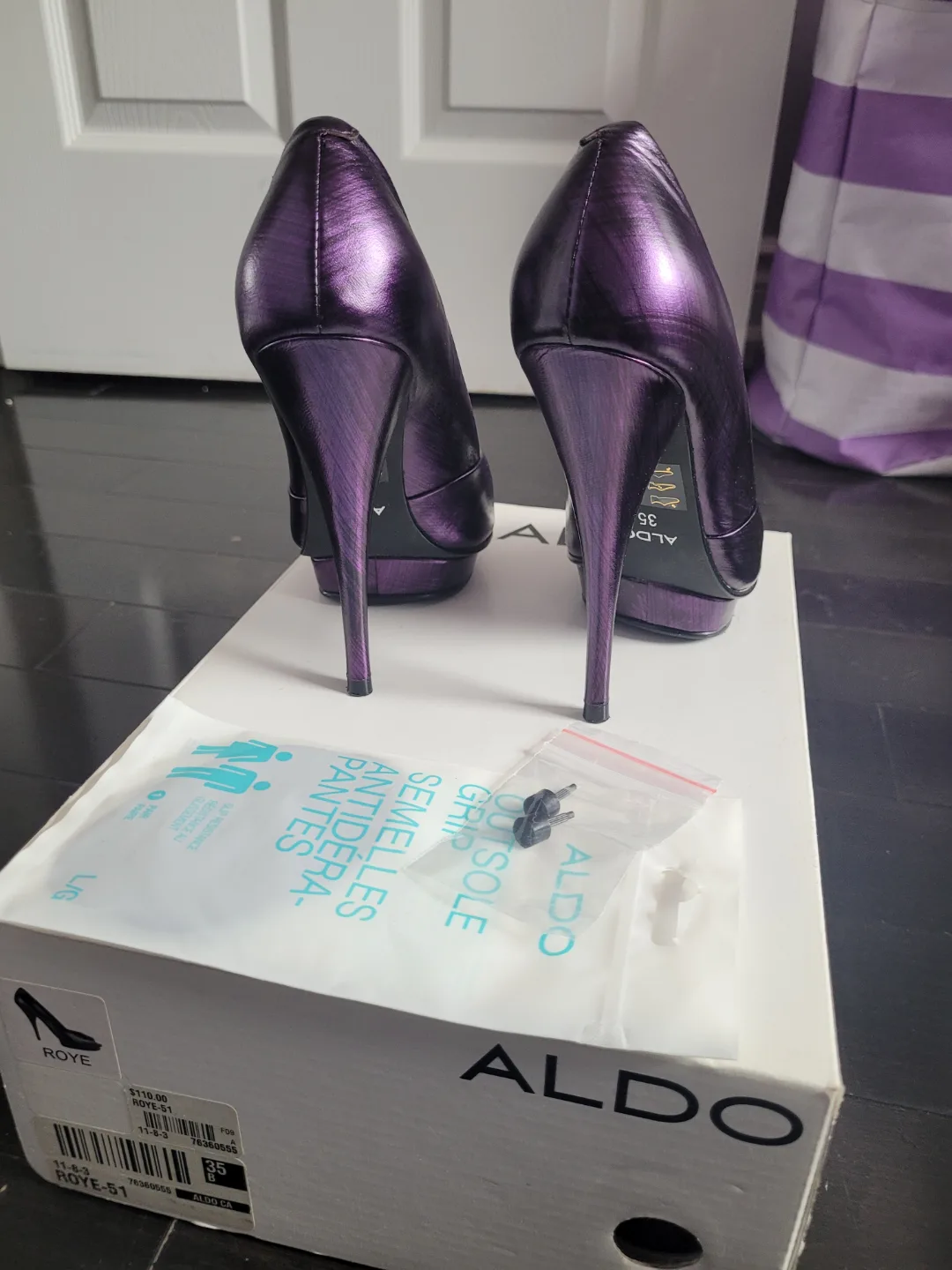 Aldo Purple Peep Toe Heels Size 35 image indicator(3)