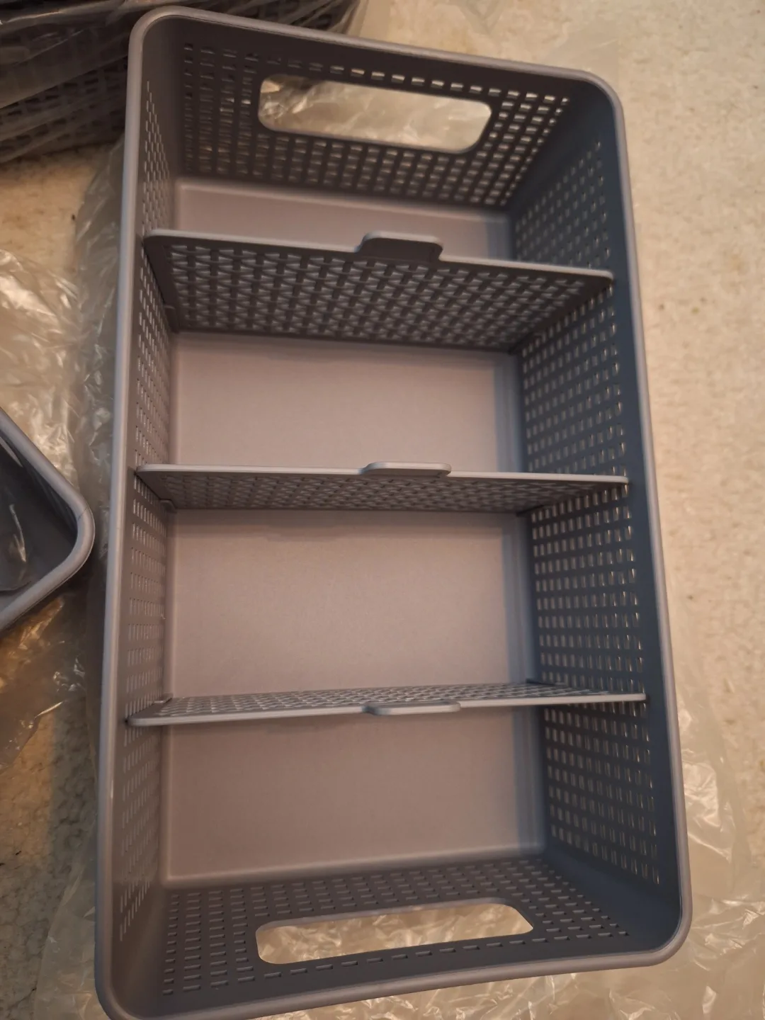 NEW Grey Plastic Storage Bins with Removable Dividers image indicator(2)