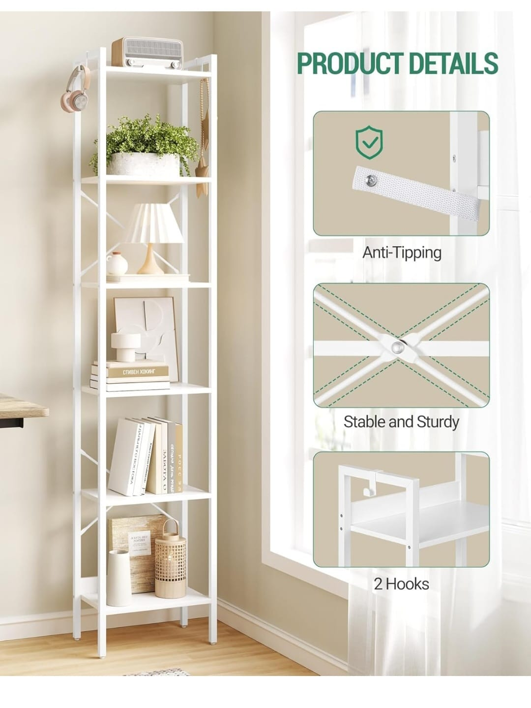 White 6-Tier Storage Shelf - Versatile & Sturdy - photo 3