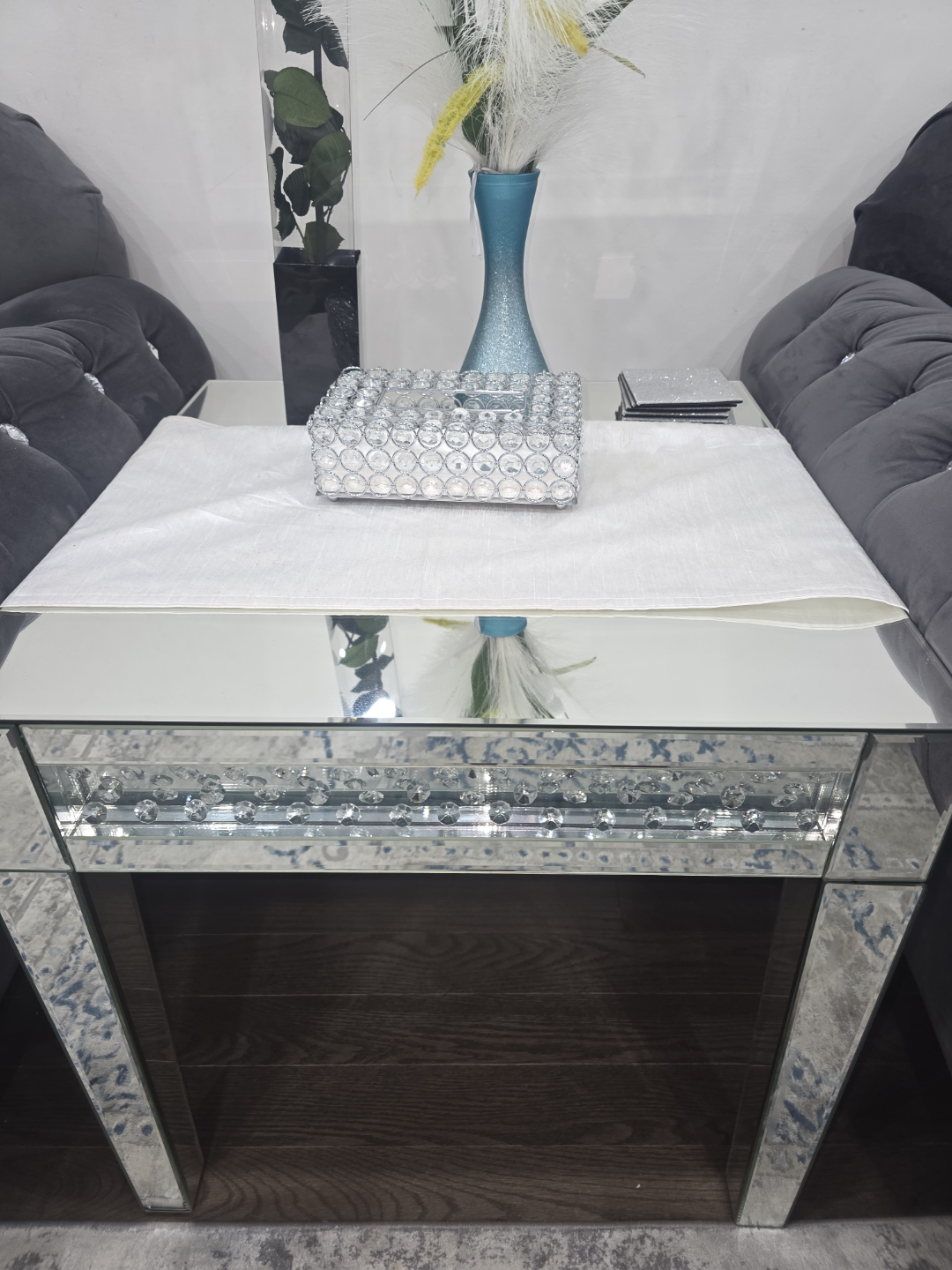 Dark Grey Velvet Sofa and Accent Table - photo 4