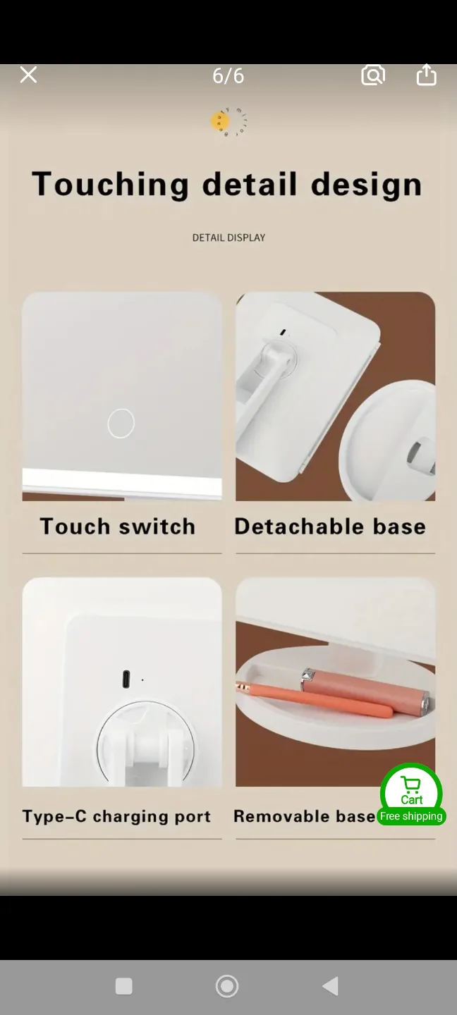 New USB chargeable Three-Fold Makeup Mirror with Lighting image indicator(2)