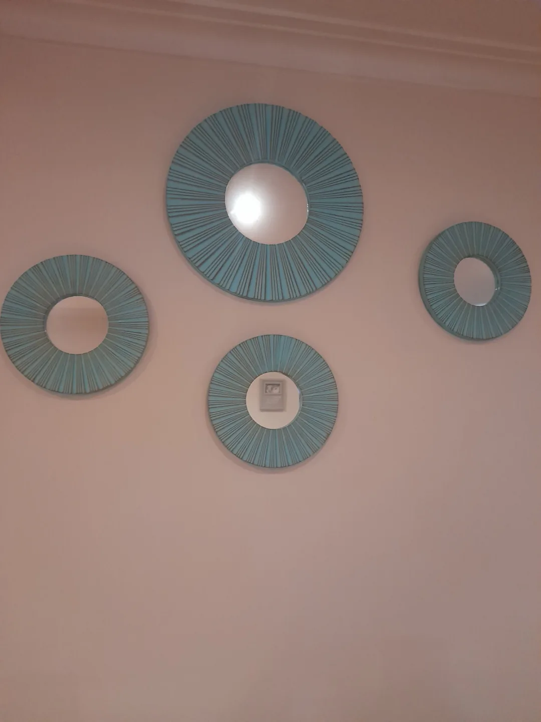 Set of 4 Teal Sunburst Mirrors & 1 Botanical Wall Clock thumbnail