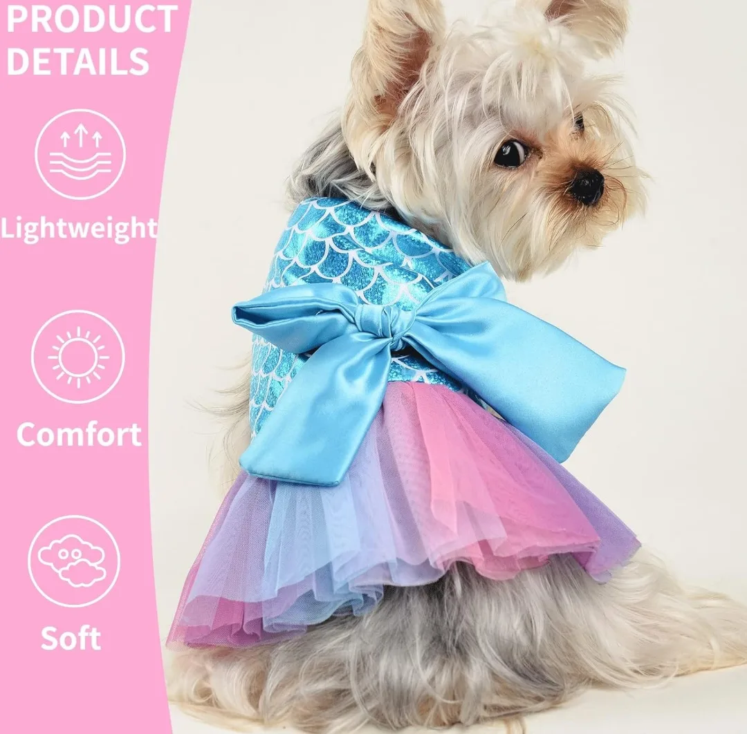 Mermaid Dog Dress with Bow and Leash - Size XS image indicator(3)