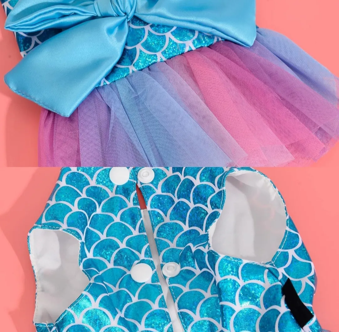 Mermaid Dog Dress with Bow and Leash - Size XS image indicator(4)