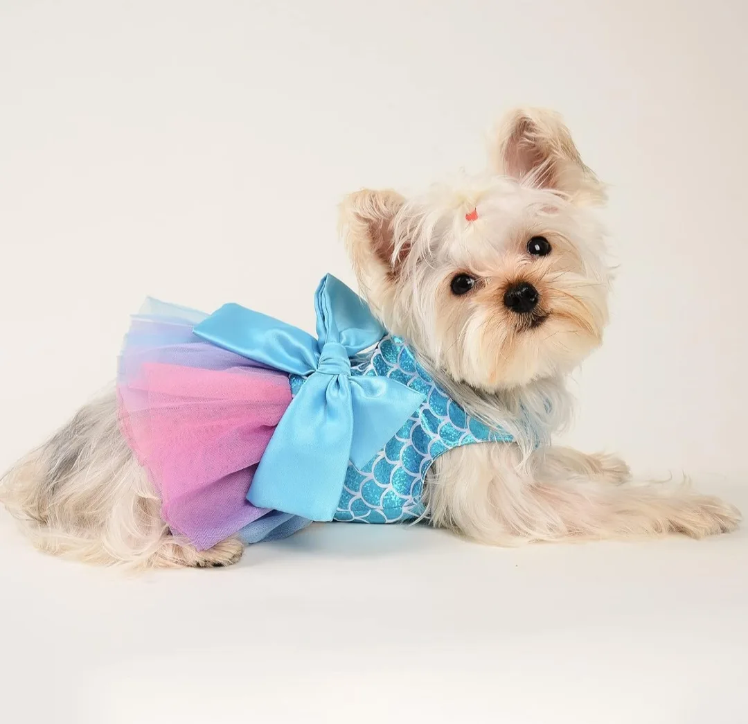 Mermaid Dog Dress with Bow and Leash - Size XS image indicator(5)