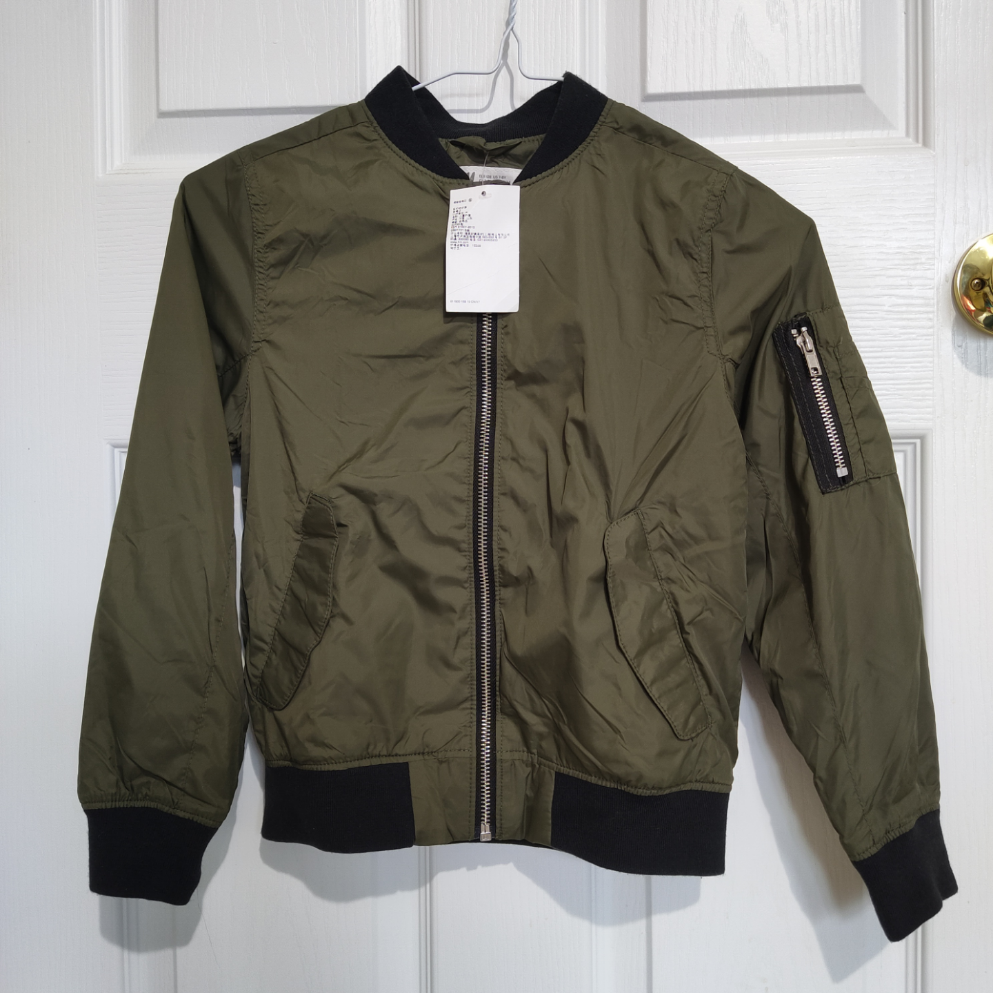 H&M Olive Green Bomber Jacket - Size 7/8Y🏒