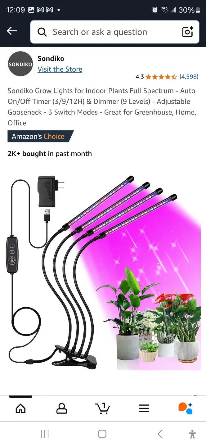 Sondiko LED Grow Light - 4 Head Gooseneck Plant Lamp thumbnail