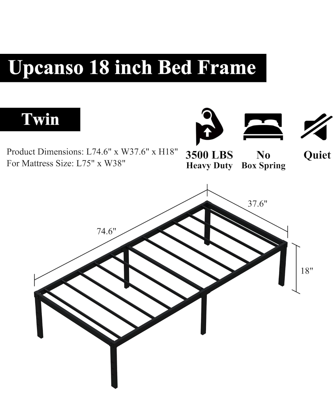 Brand New Upcanso 18 Inch Metal Bed Frame Twin Size - photo 4